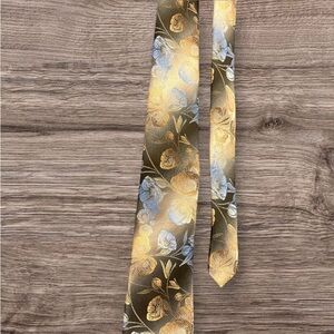 Van Heusen Gold and Blue Floral Tie